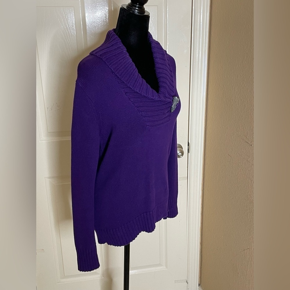 LRL Ralph Lauren Cotton Sweater Purple Pullover Bone Button Green Label Large - Picture 5 of 11